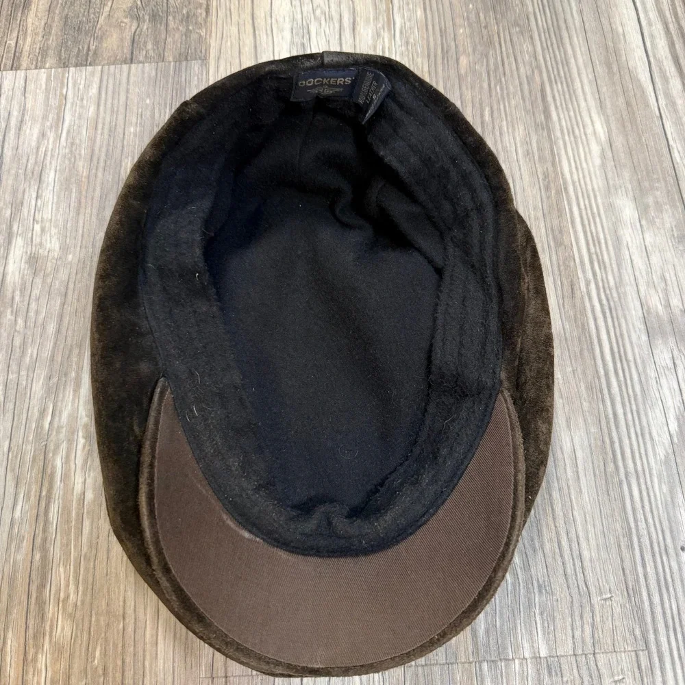 Dockers‎ Brown Genuine Suede Leather Cap Ivy Newsboy Driving Cabbie Hat S